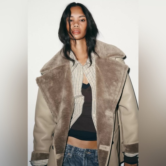 NWT Zara Reversible Double-Faced Coat Women's Taupe Gray Teddy Jacket Size S - Picture 4 of 15